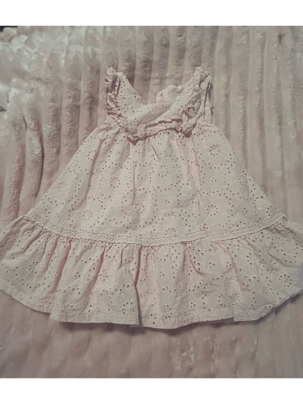 Joie pink Eyelet Tiered Ruffle Dress, Size 18M bow buttons